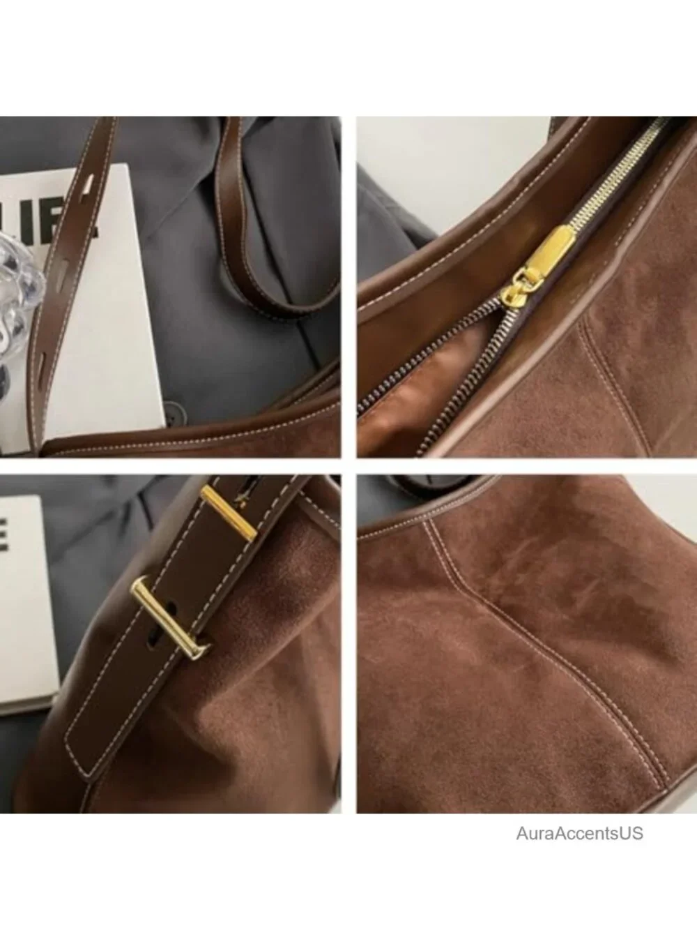 Suede Slouchy Hobo Tote Bag for Women, PU Leather Crossbody Shoulder Bag